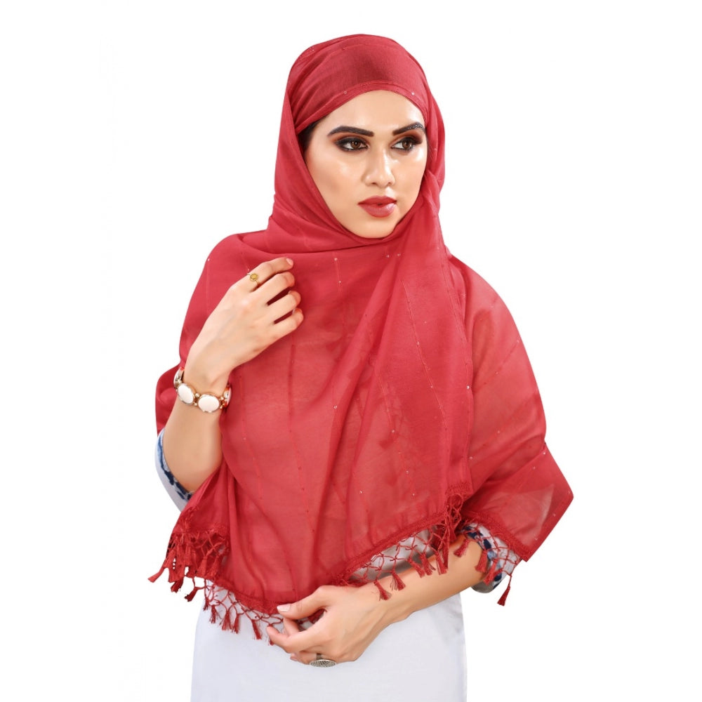Generic Women's Cotton Silk Strips Printed Dupatta (Maroon, Length:2-2.4 mtr)