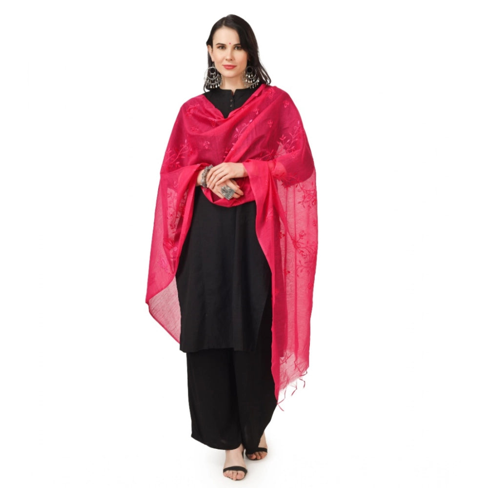 Generic Women's Cotton Embroidered Dupatta (Maroon, Length: 2.25 to 2.50 Mtr)