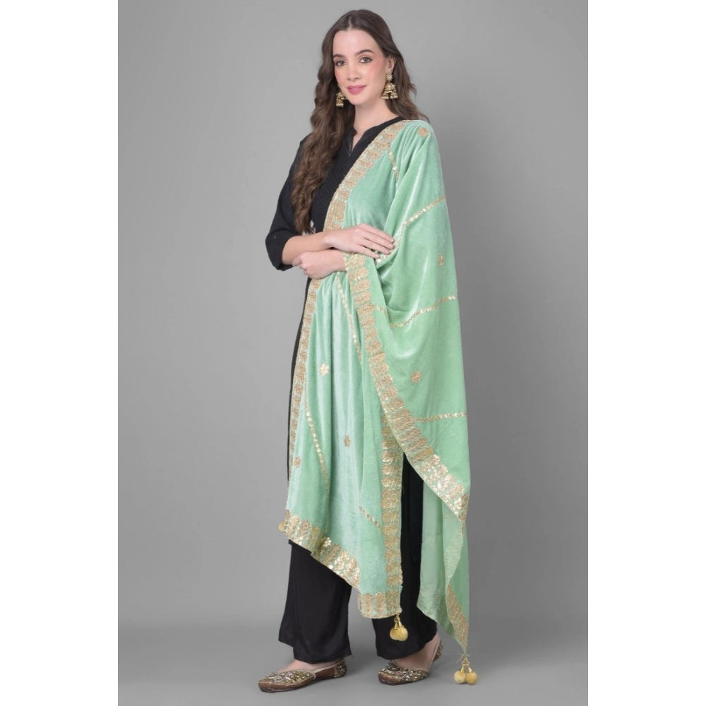 Generic Women's Velvet Gotta Patti Dupatta (Sea Green, Length: 2.25 to 2.50 Mtr)