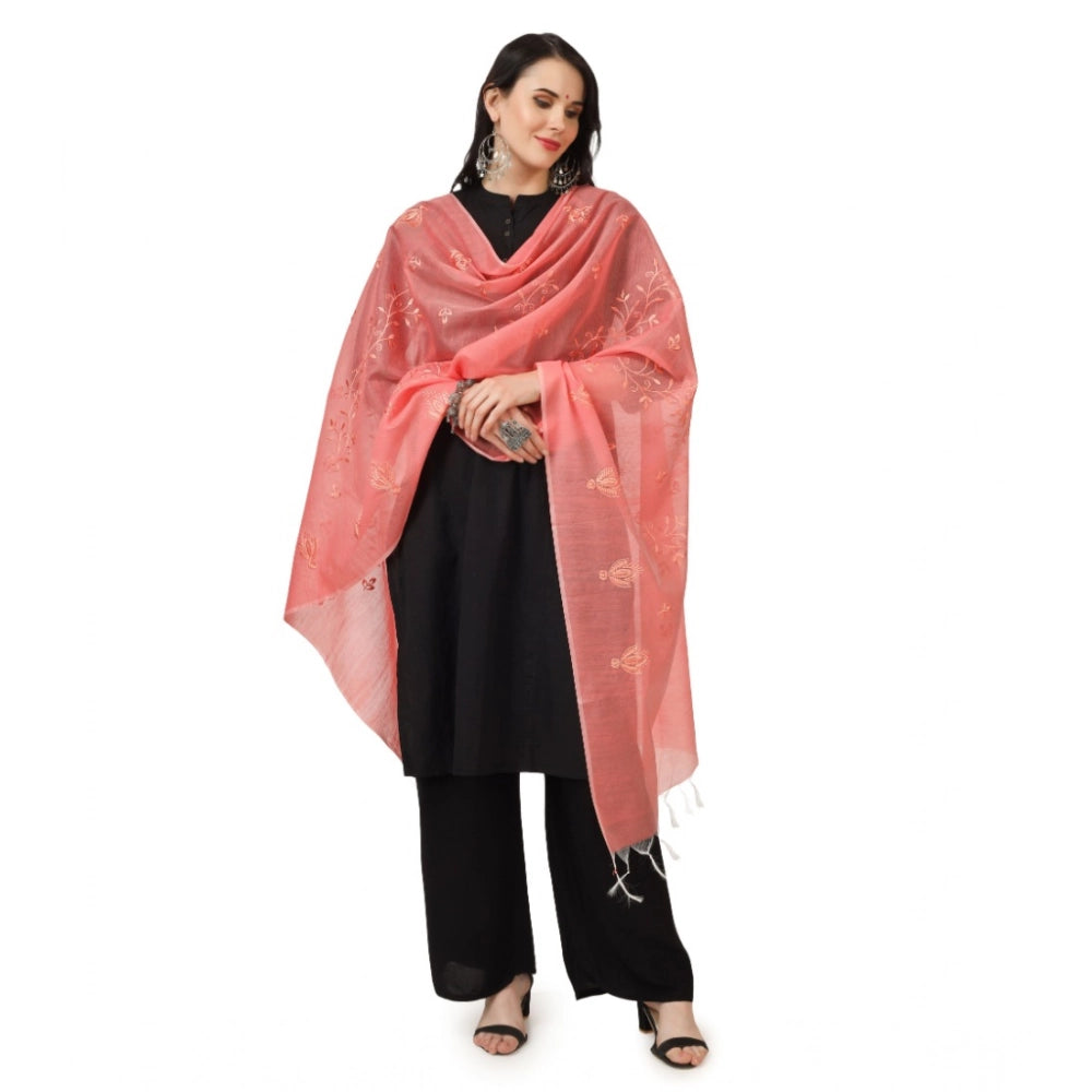Generic Women's Cotton Embroidered Dupatta (Peach, Length: 2.25 to 2.50 Mtr)