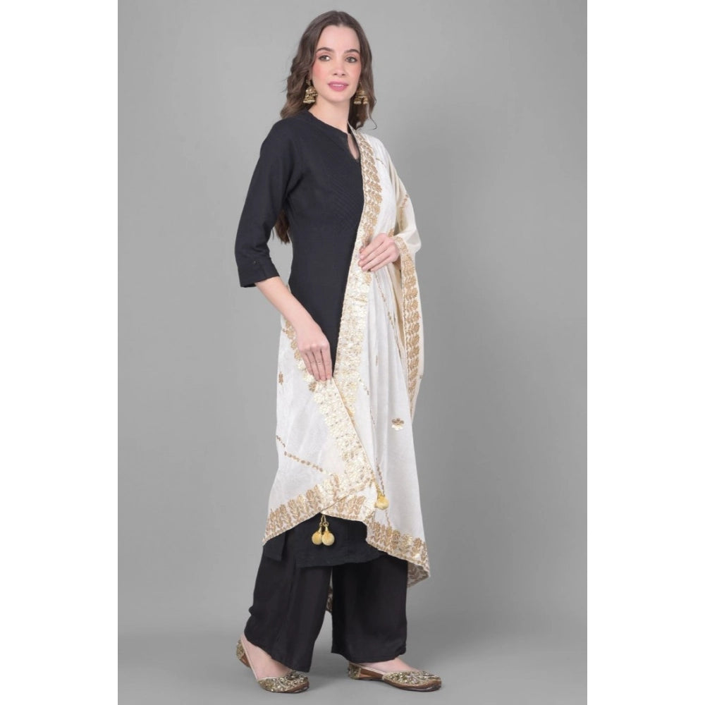 Generic Women's Velvet Gotta Patti Dupatta (White, Length: 2.25 to 2.50 Mtr)