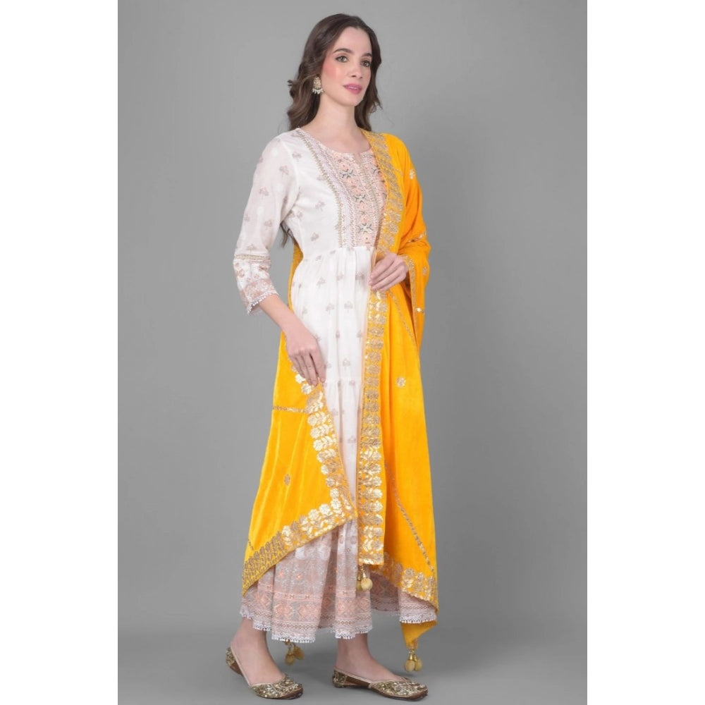 Generic Women's Velvet Gotta Patti Dupatta (Yellow, Length: 2.25 to 2.50 Mtr)