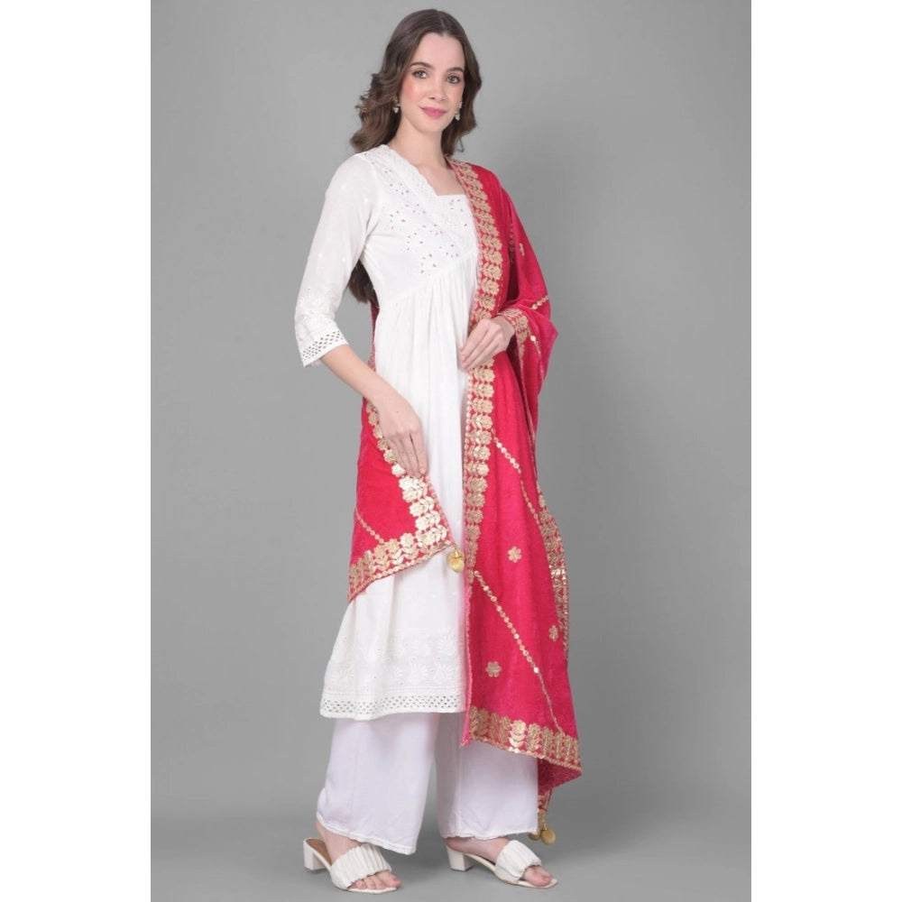 Generic Women's Velvet Gotta Patti Dupatta (Pink, Length: 2.25 to 2.50 Mtr)