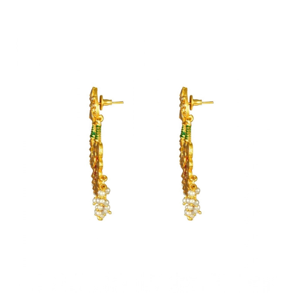 Generic Women's Rose Gold Plated Alloy Kundan Earrings & Mangtikka (Red & Green)