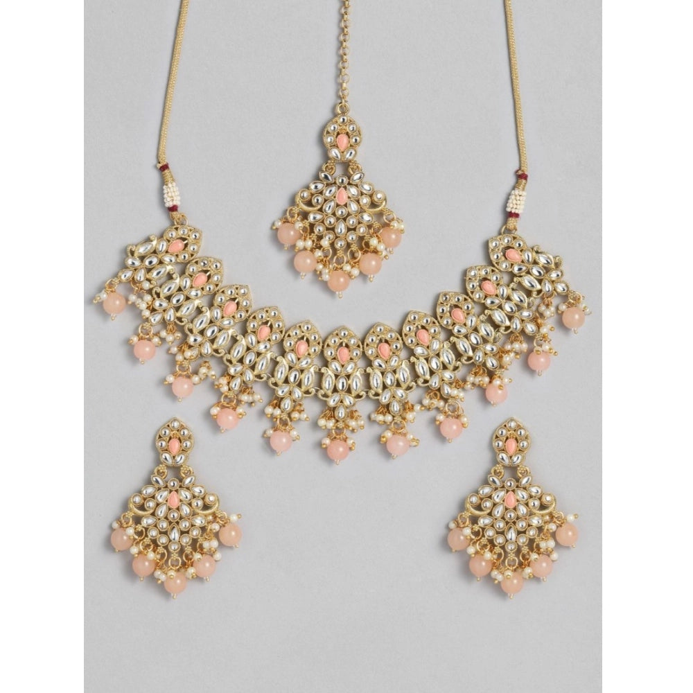 Generic Women's Rose Gold Plated Alloy Necklace & Earings Set (Pink)