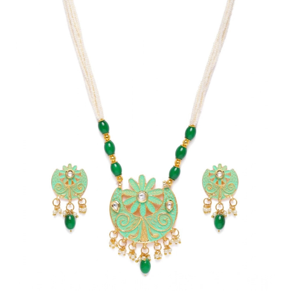 Generic Women's Rose Gold Plated Alloy Necklace & Earings Set (Green)