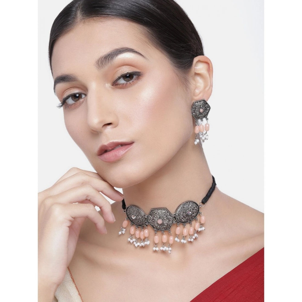 Generic Women's Rose Gold Plated Alloy Necklace & Earings Set (Orange)