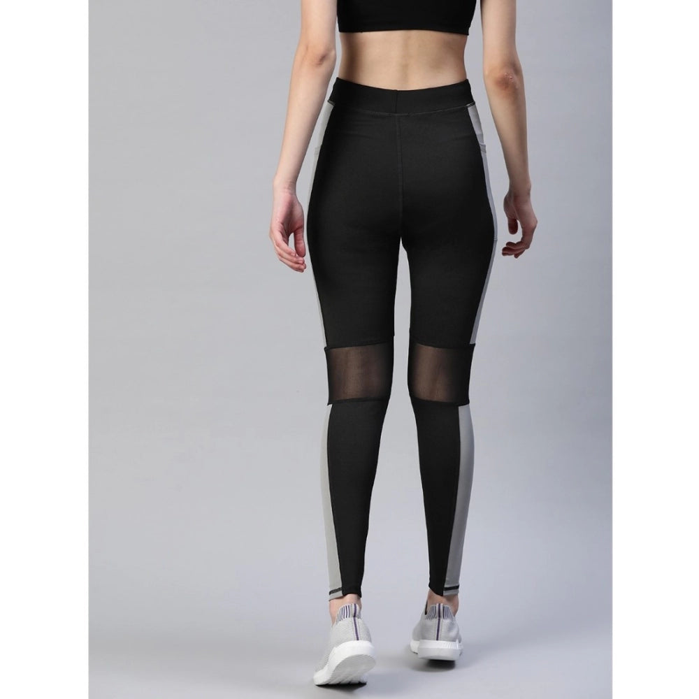 Generic Women's Polyster Solid Sport Leggings (Black & Grey)