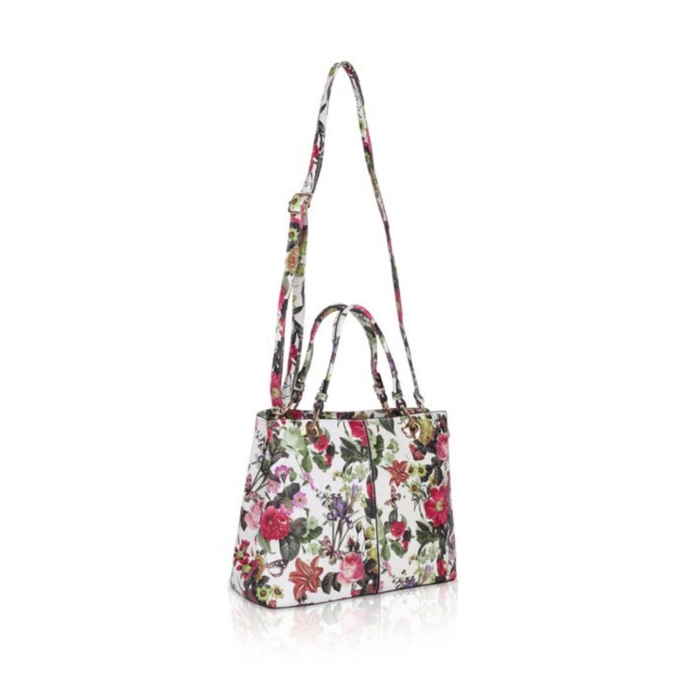 Women’s White Pink Floral Faux Leather Handbag