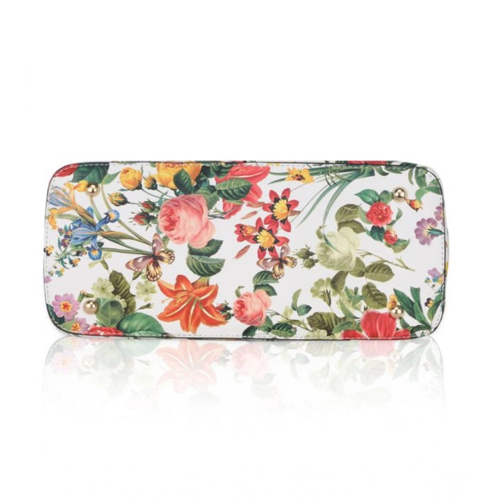 Generic Women's Faux Leather Printed Handheld Bag (White Orange)