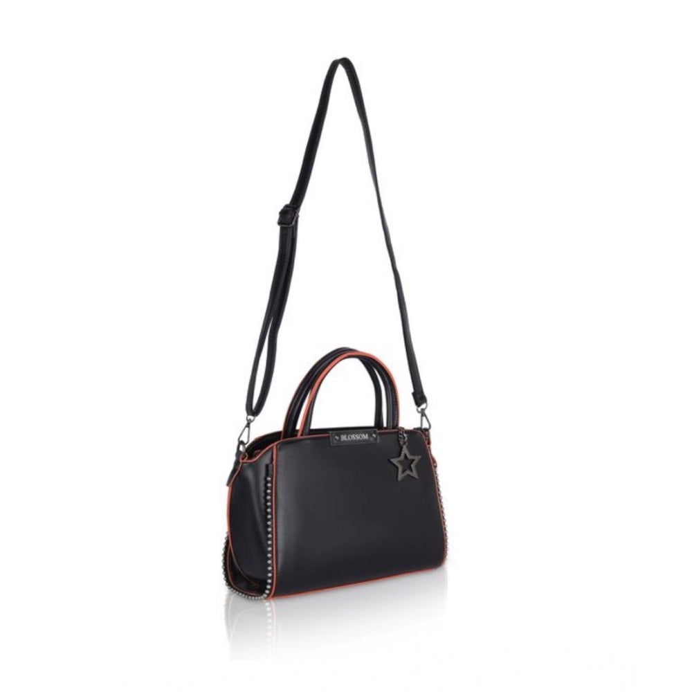 Women’s Black Faux Leather Beaded Handbag - Black