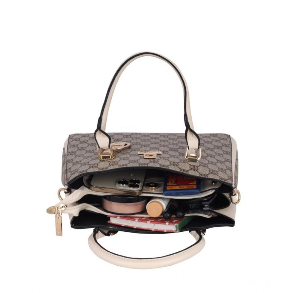 Women’s Beige Printed Faux Leather Handbag