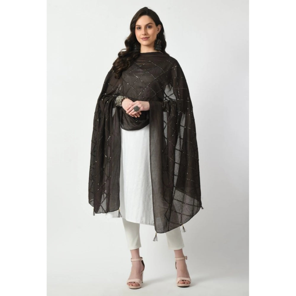 Women's Dark Brown Chanderi Self Design Festive Dupatta