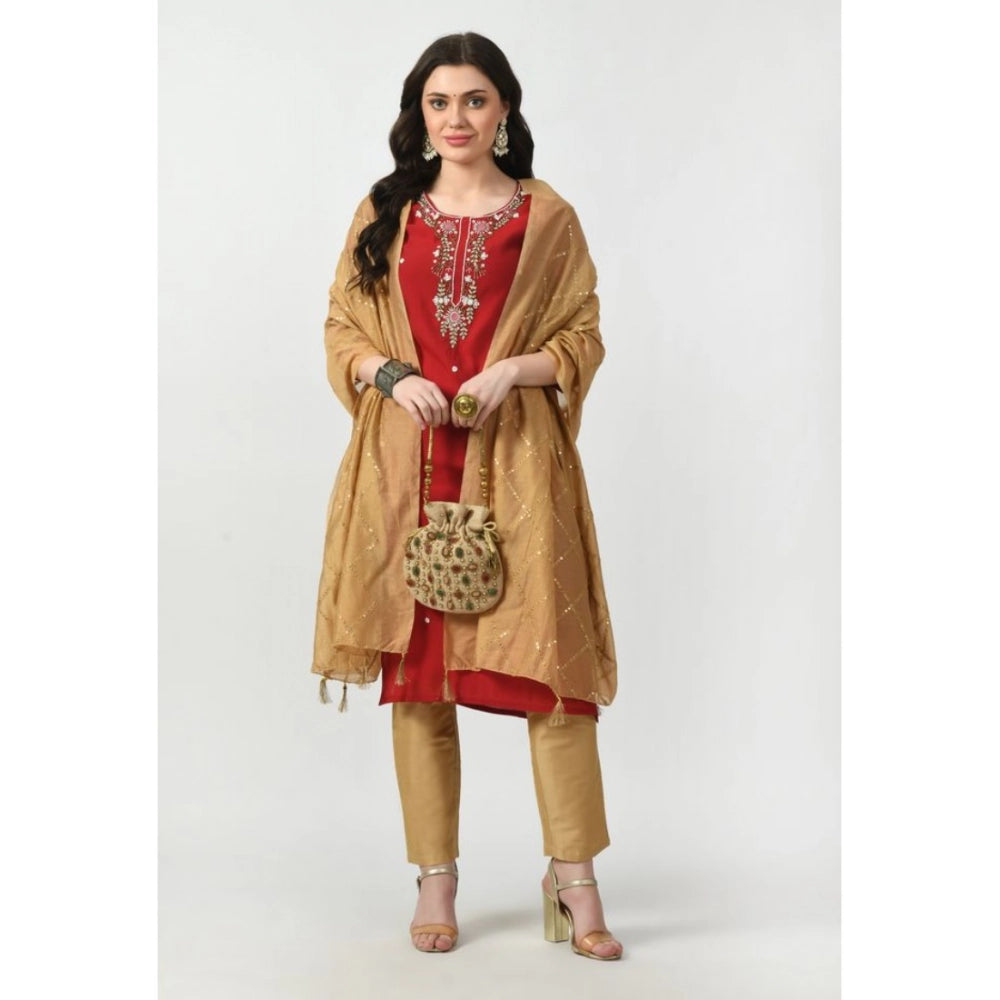 Women's Gold Chanderi Self Design Festive Dupatta