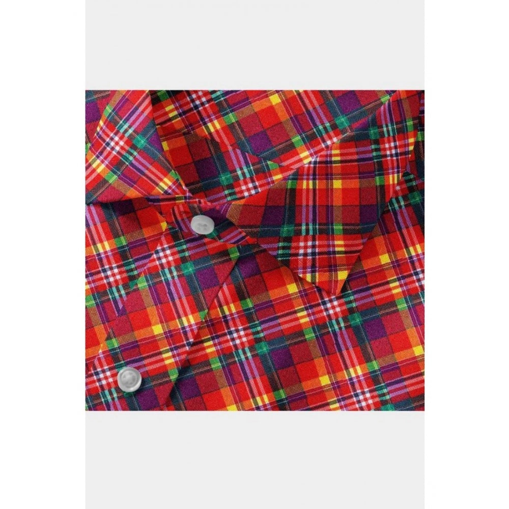 Generic Men's Red Cotton Blend Checked Full Sleeve Shirt