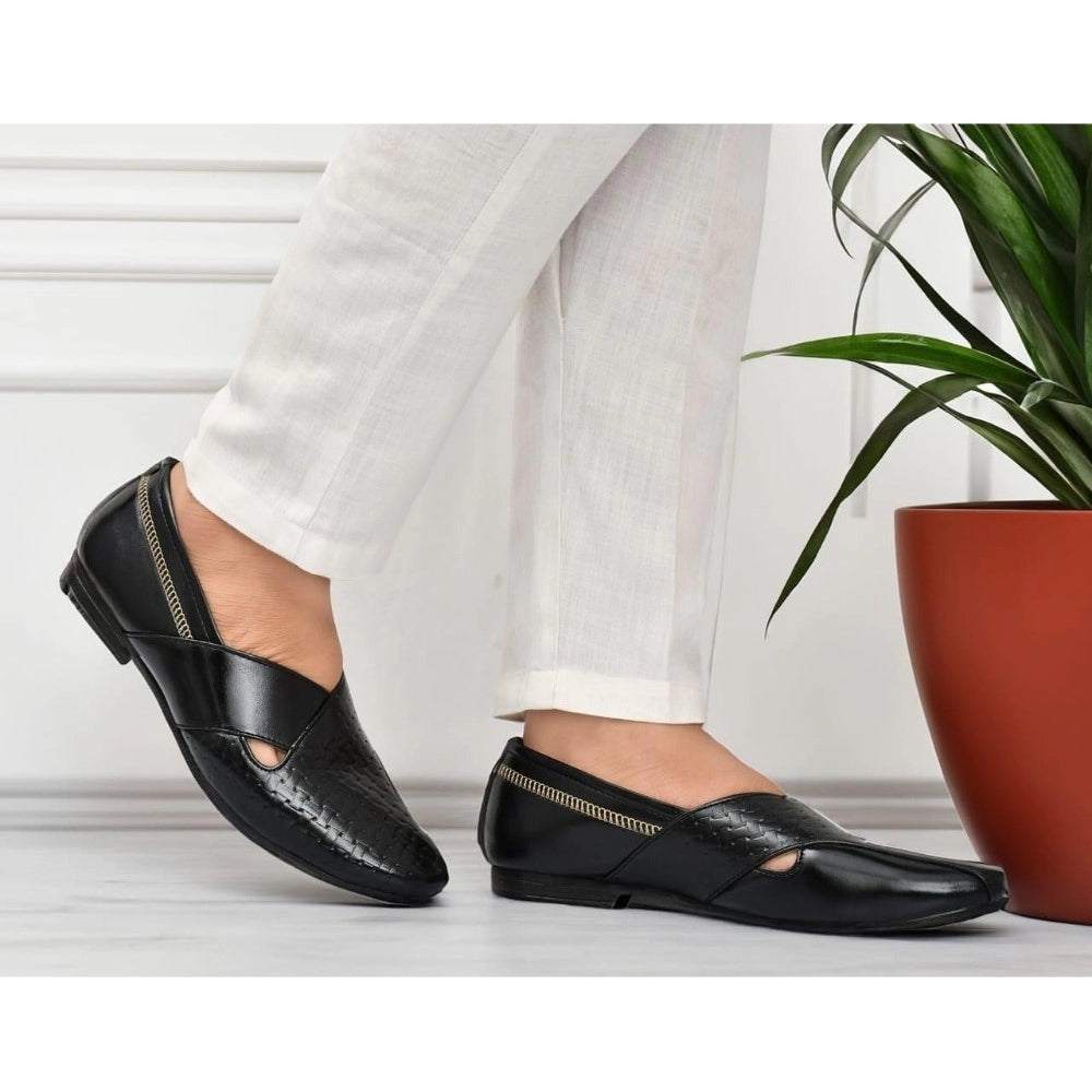 Men's Black Faux Leather Slip-On Shoes