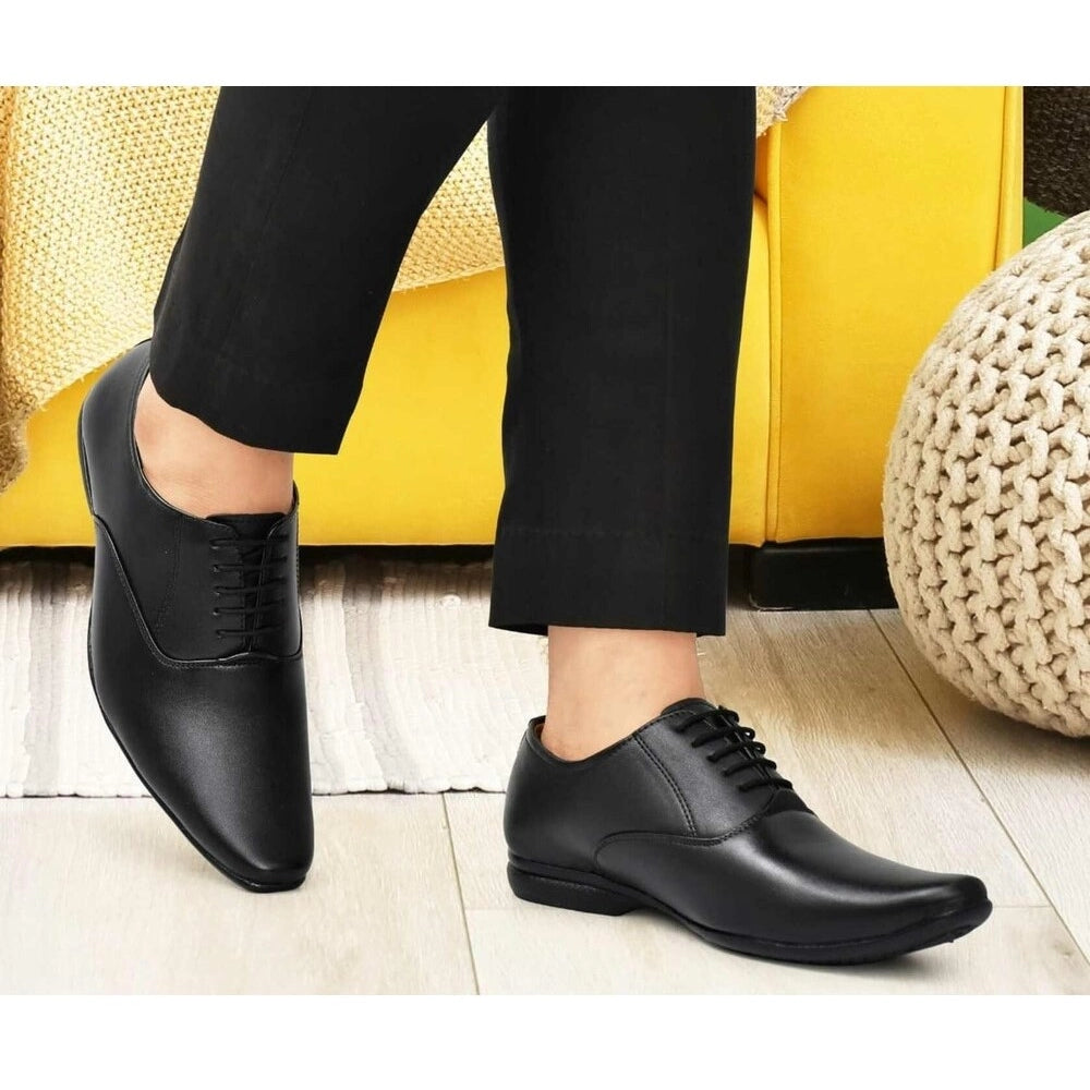 Men's Black Faux Leather Lace-Up Dress Shoes
