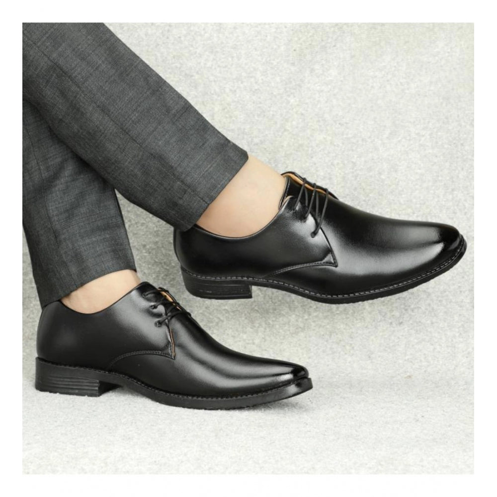 Men's Black Faux Leather Lace-Up Shoes