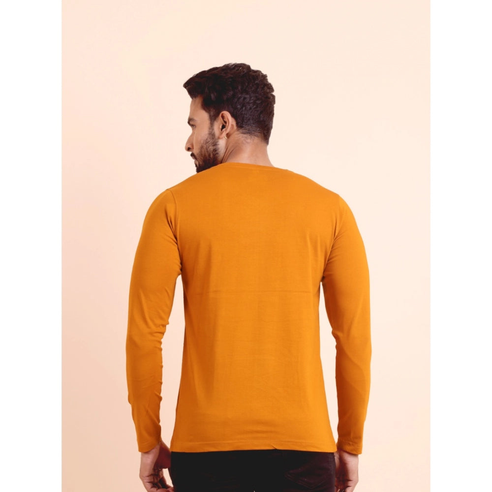 Generic Men's Casual Cotton Solid V Neck Full Sleeve T-Shirt (Mustard)