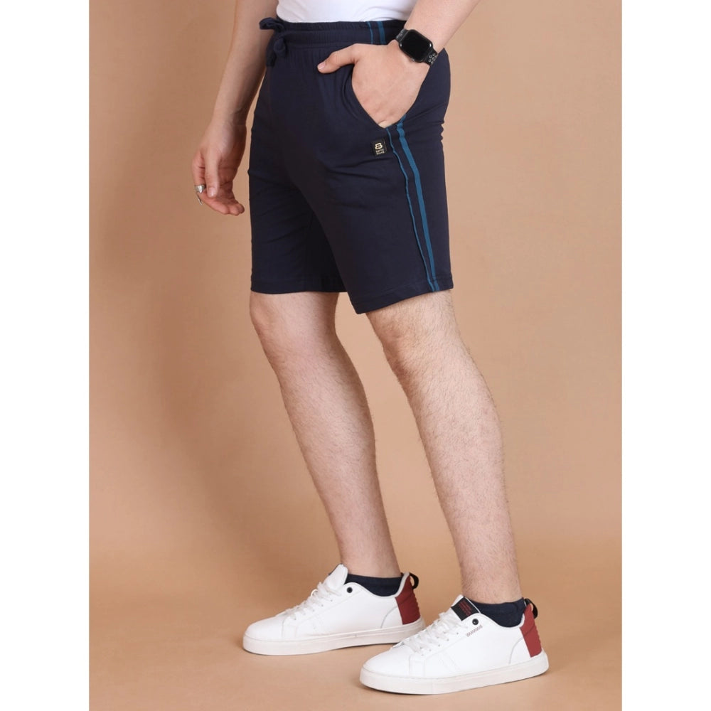 Men's Casual Cotton Striped Above Knee Shorts – Navy Blue