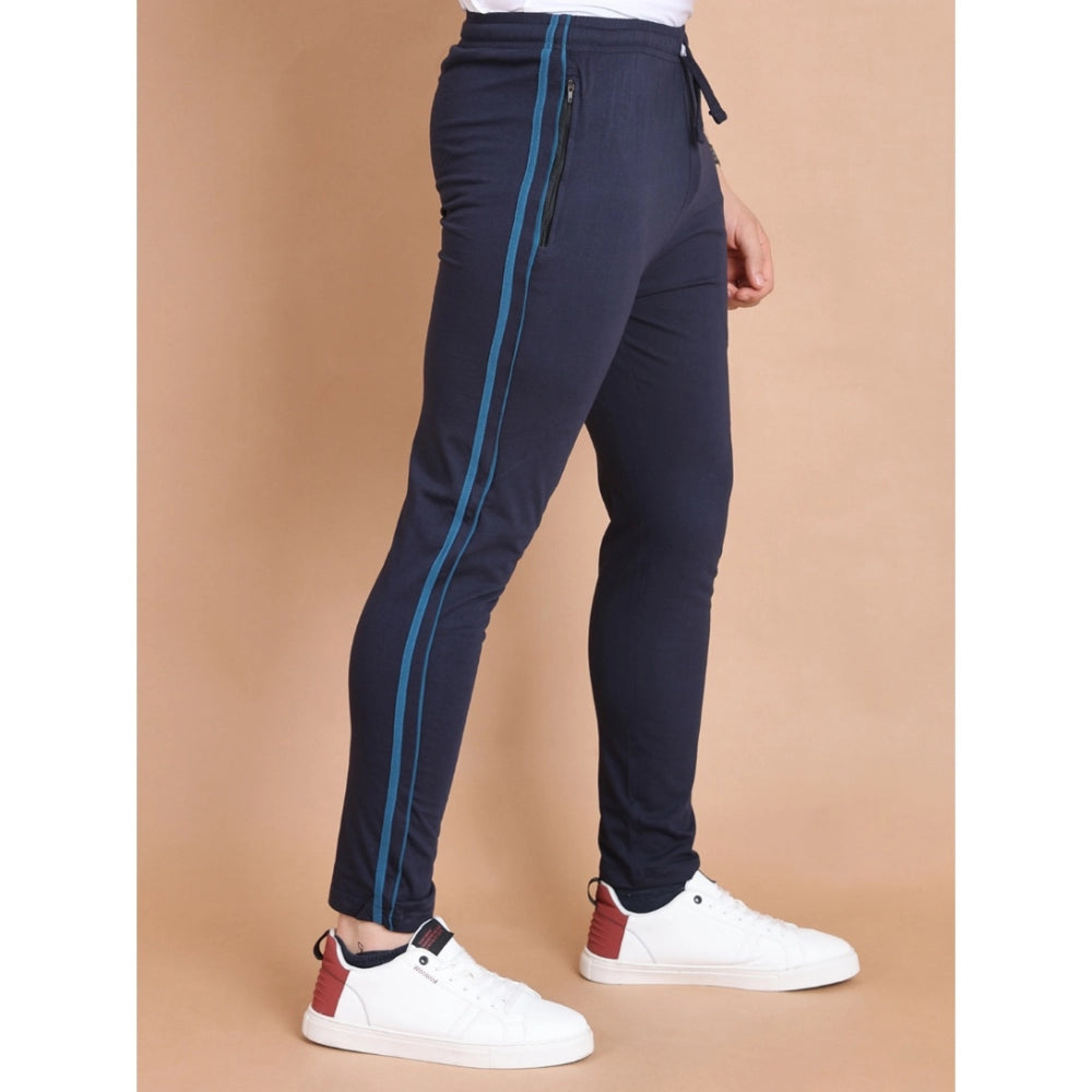 Generic Men’s Navy Striped Cotton Track Pants – Full Length Casual Lower