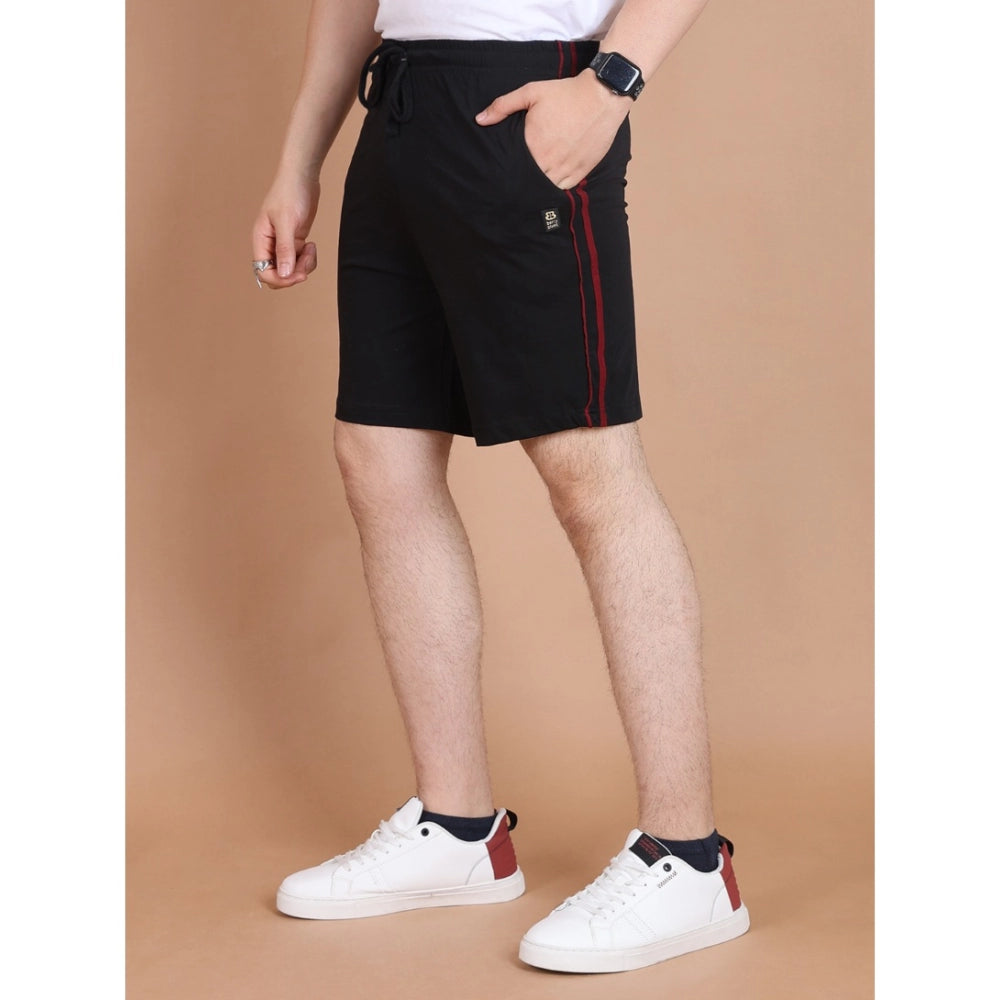 Men's Black Cotton Striped Above Knee Shorts | Casual, Gym & Summer Wear
