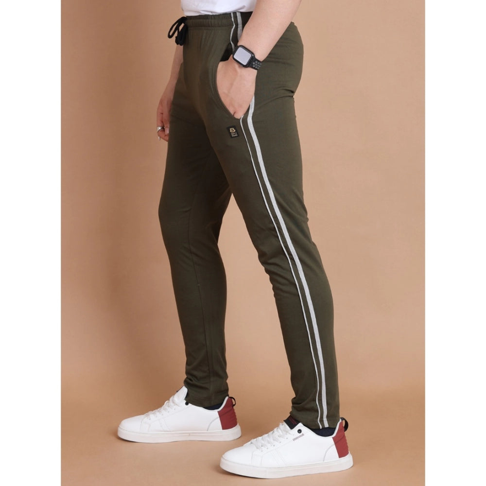 Generic Men’s Olive Striped Cotton Track Pants – Full Length Casual Lower