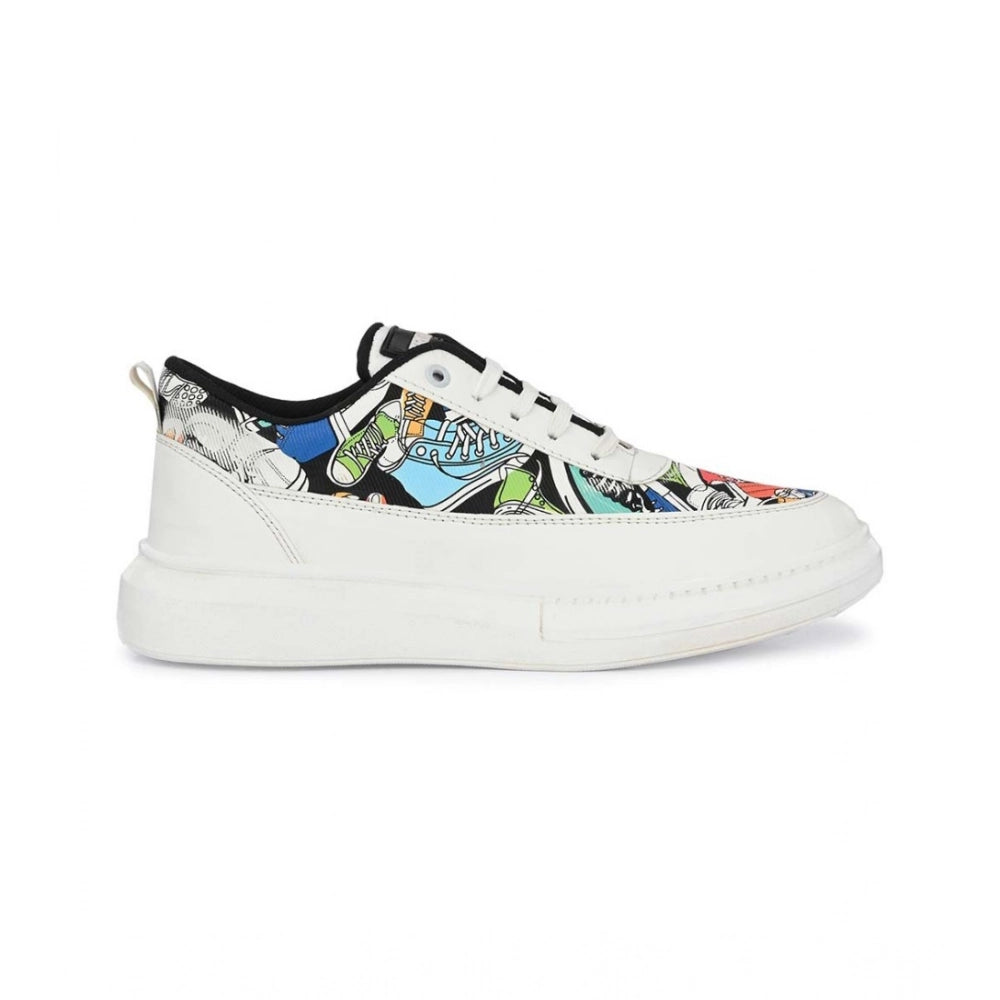 Men's White Printed Lace-Up Sneakers