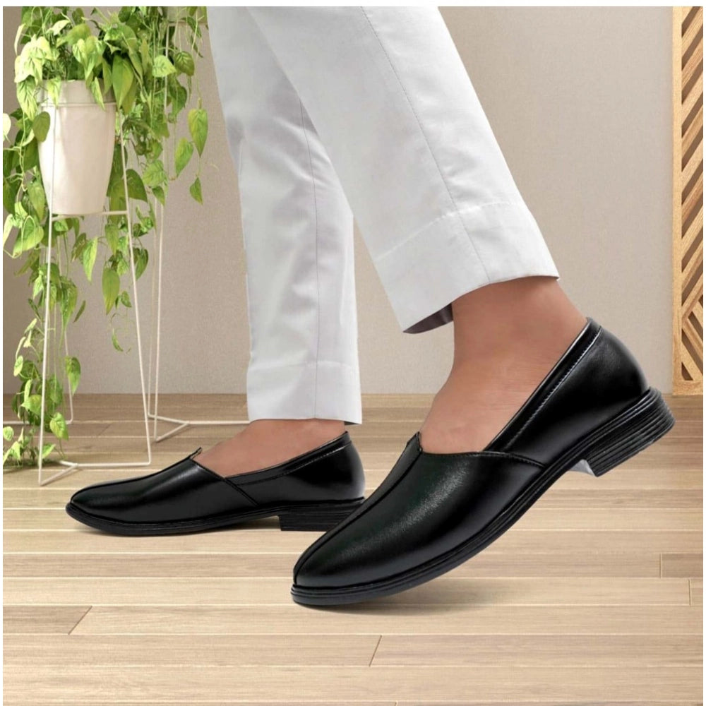 Men's Black Faux Leather Nagra Juttis
