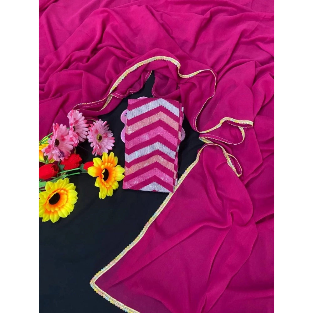 Generic Women's Fox Georgette Solid Saree With Unstitched Blouse 5.5Mtr (Pink)