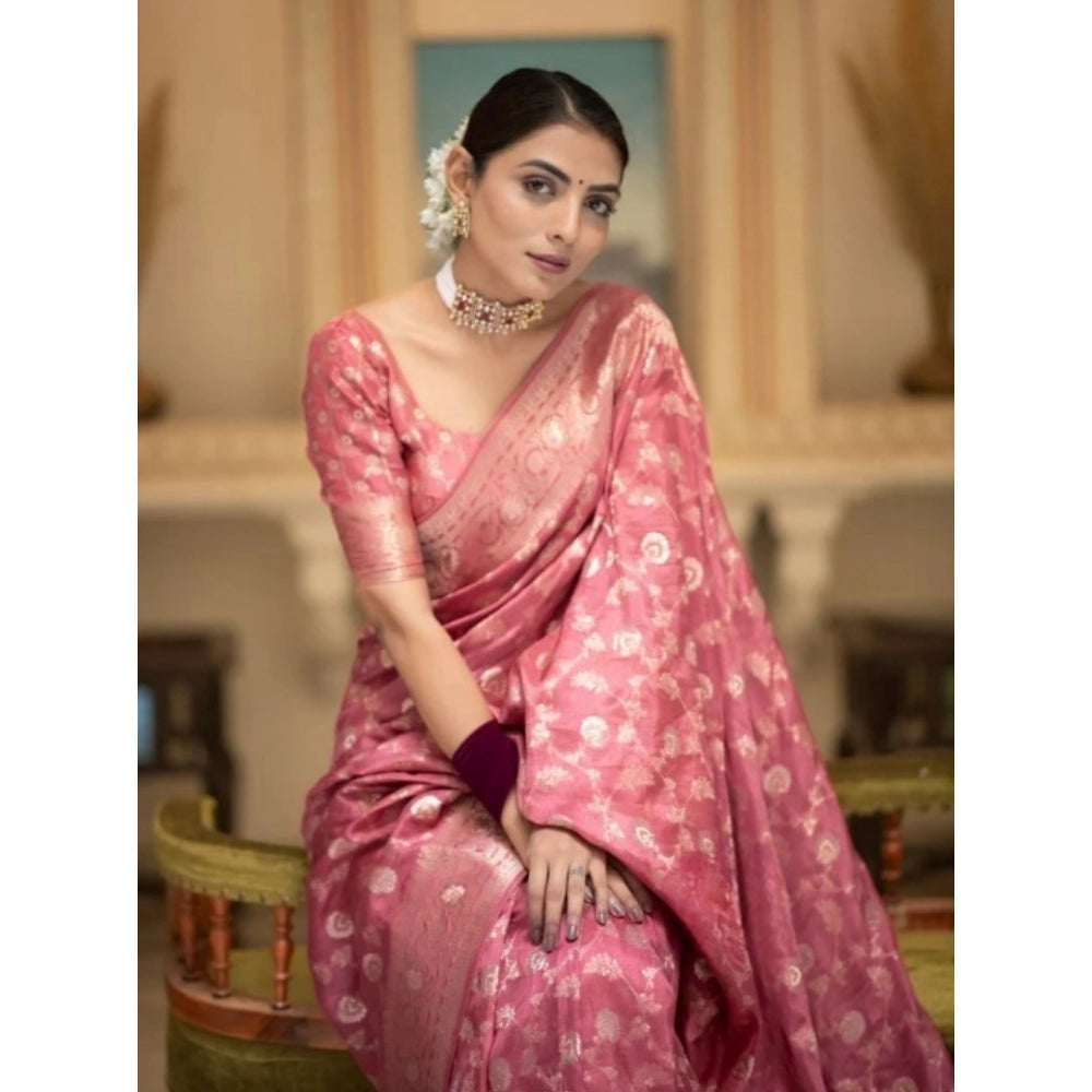 Generic Women's Silk Printed Saree With Unstitched Blouse 5.5Mtr (Peach)