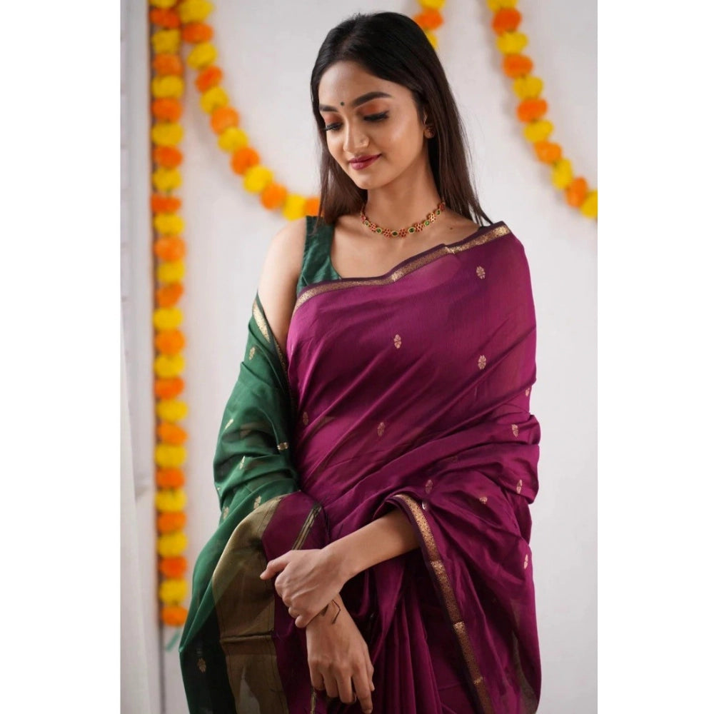 Generic Women's Cotton Printed Saree With Unstitched Blouse 5.5Mtr (Wine)