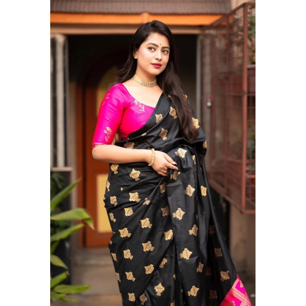 Generic Women's Silk Printed Saree With Unstitched Blouse 5.5Mtr (Pink)