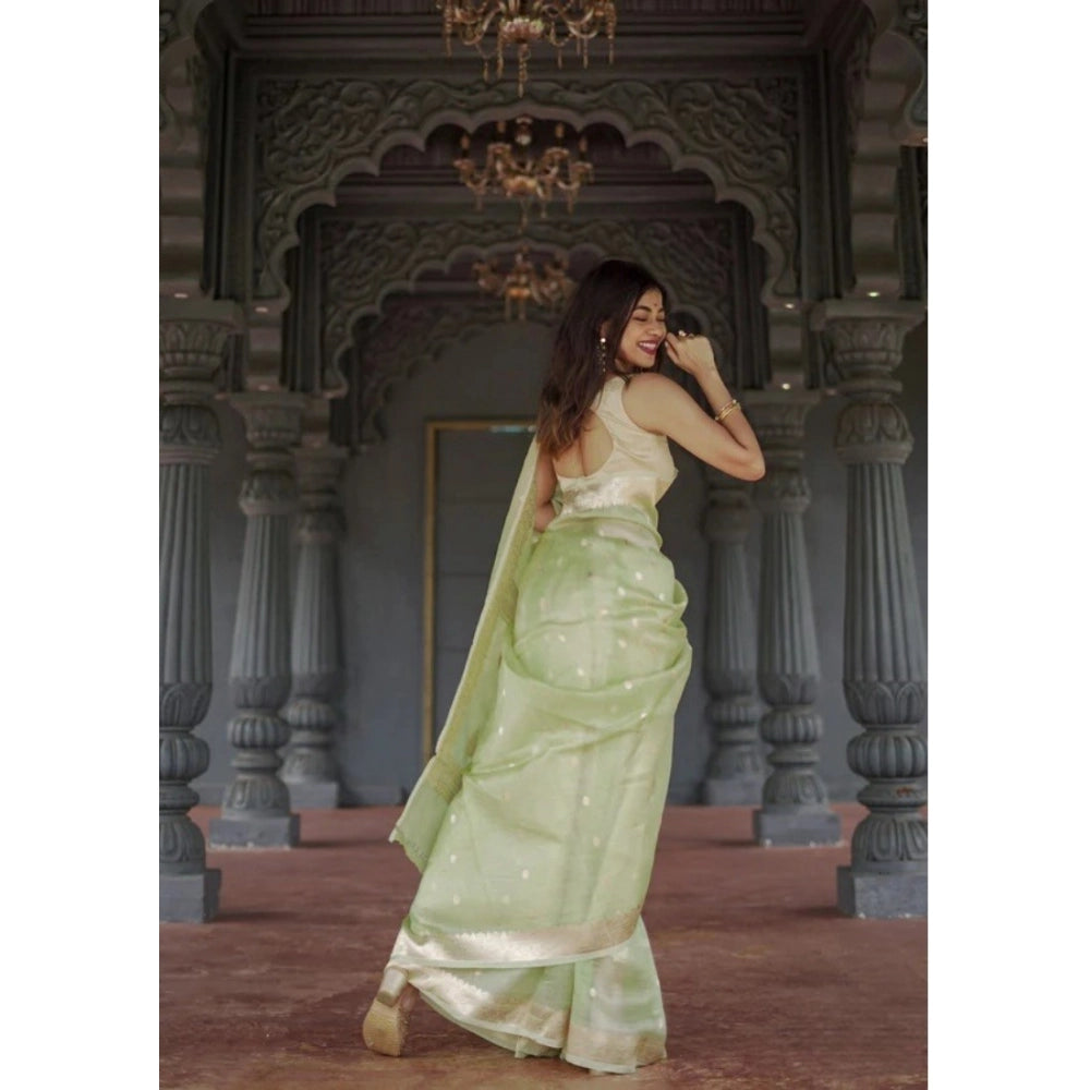Generic Women's Cotton Printed Saree With Unstitched Blouse 5.5Mtr (Pista)