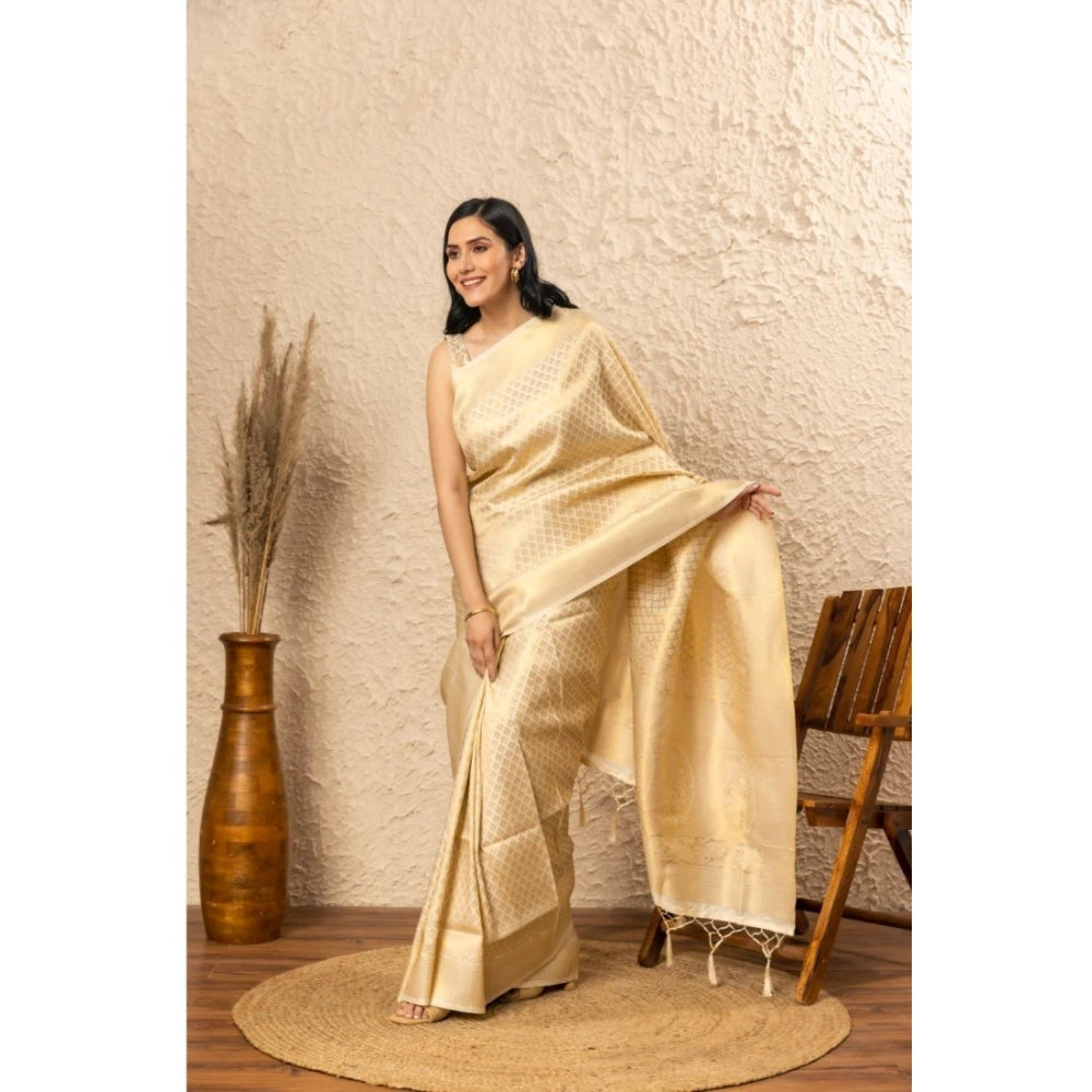 Generic Women's Silk Printed Saree With Unstitched Blouse 5.5Mtr (Gold)