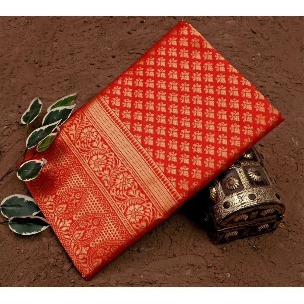 Generic Women's Soft Lichi Silk Printed Saree With Unstitched Blouse 5.5Mtr (Red)