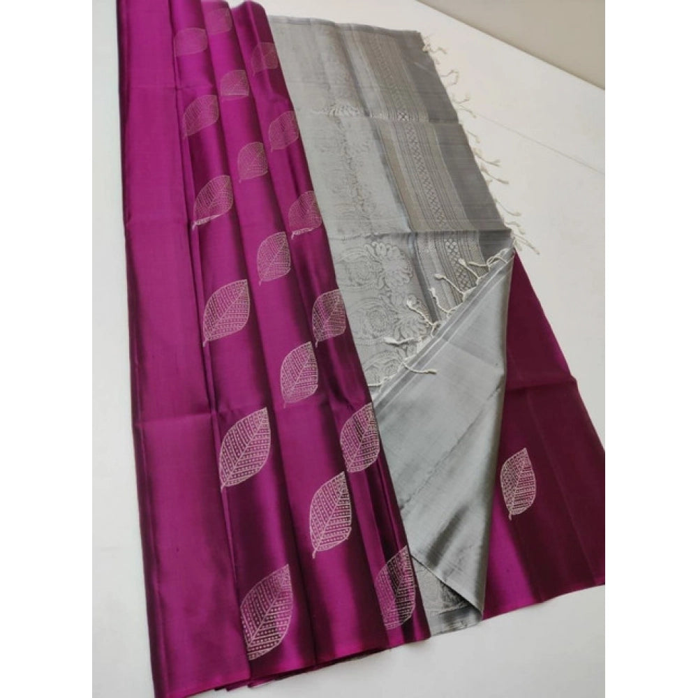 Generic Women's Litchi silk Printed Saree With Unstitched Blouse (
Magenta With Silver)