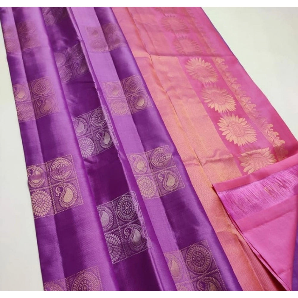Generic Women's Litchi silk Printed Saree With Unstitched Blouse (Magenta With pink)