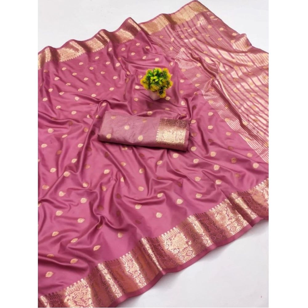 Generic Women's Jacquard Silk Jaquard Woven Saree With Unstitched Blouse 5.5Mtr (Pink)