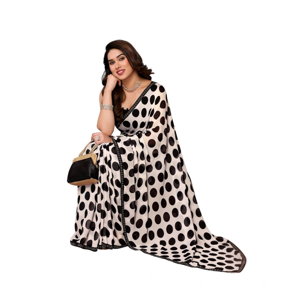 Women's Black Georgette Printed Saree With Unstitched Blouse 5.5Mtr