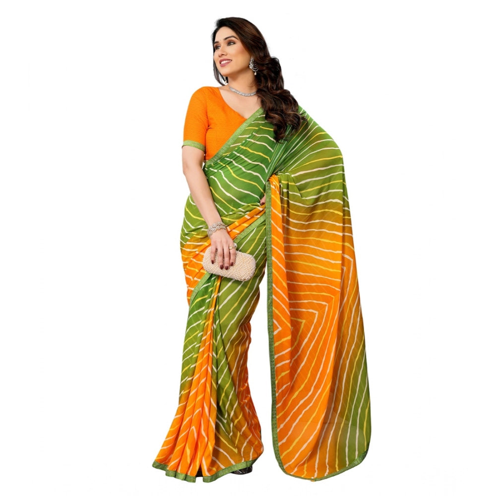Women's Green Georgette Printed Saree With Unstitched Blouse 5.5Mtr