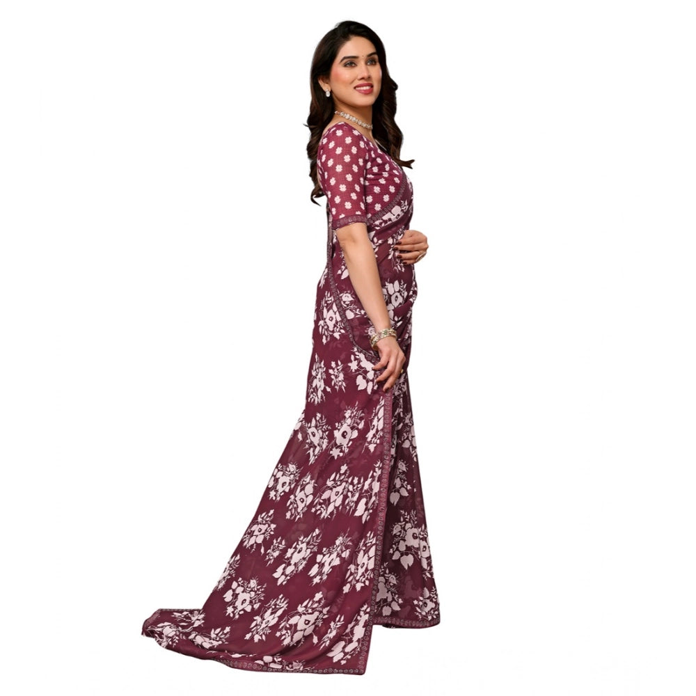 Women's Brown Georgette Printed Saree With Unstitched Blouse 5.5Mtr