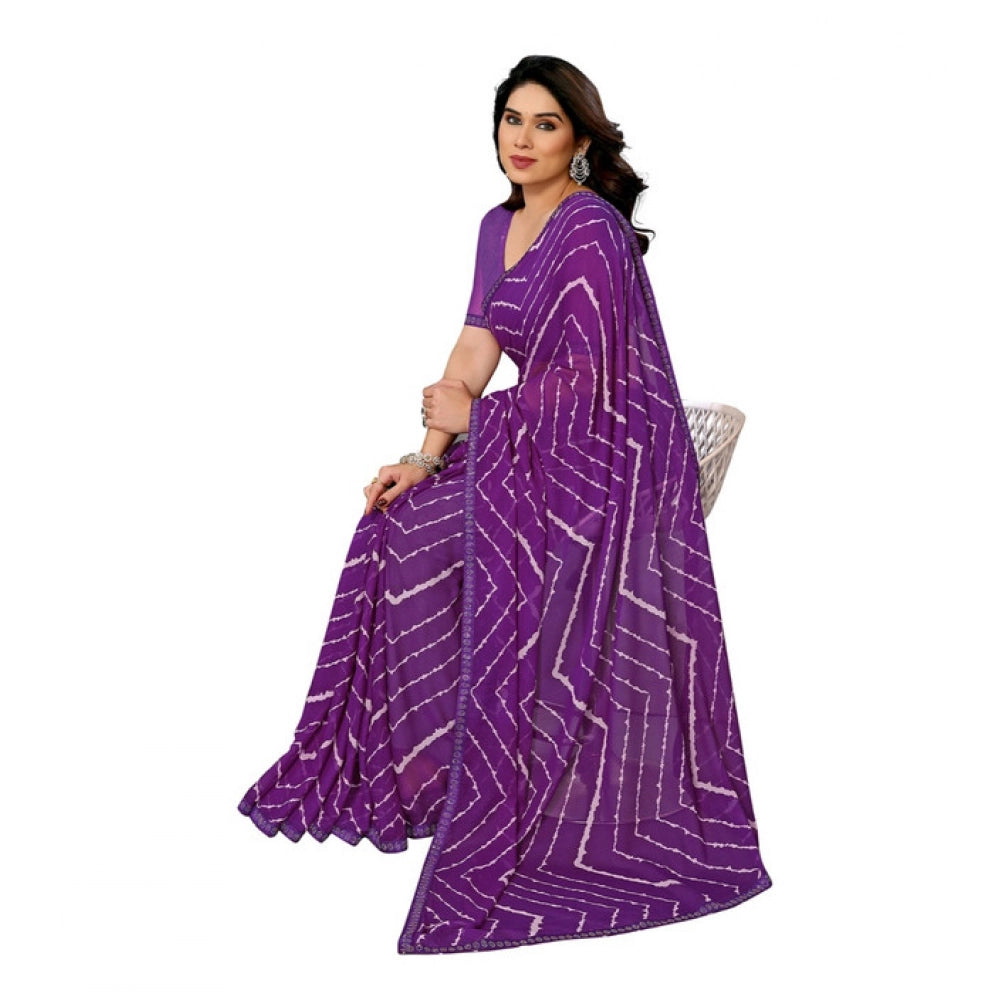 Women's Purple Georgette Printed Saree With Unstitched Blouse 5.5Mtr
