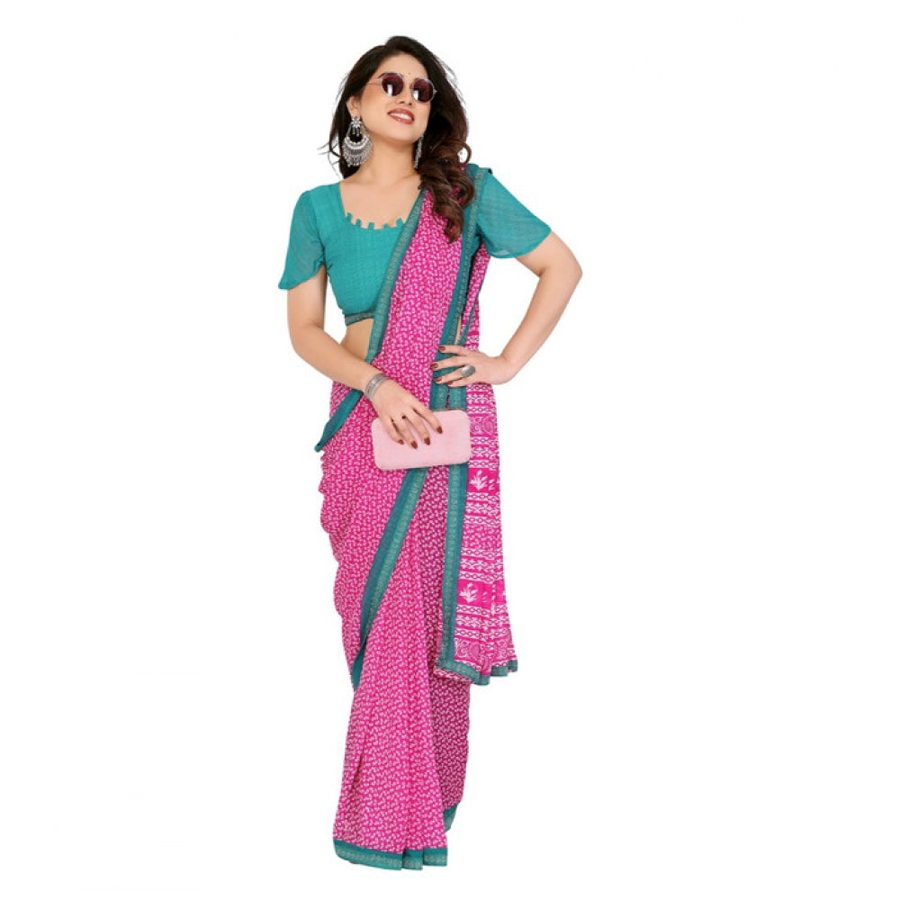 Women's Pink Georgette Printed Saree With Unstitched Blouse 5.5Mtr