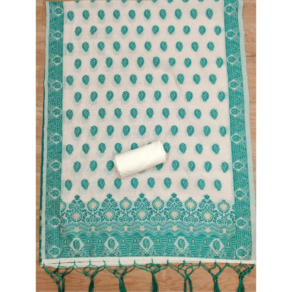 Generic Women's Banarasi Silk Printed Unstitched Salwar Suit Material With Dupatta – Teal