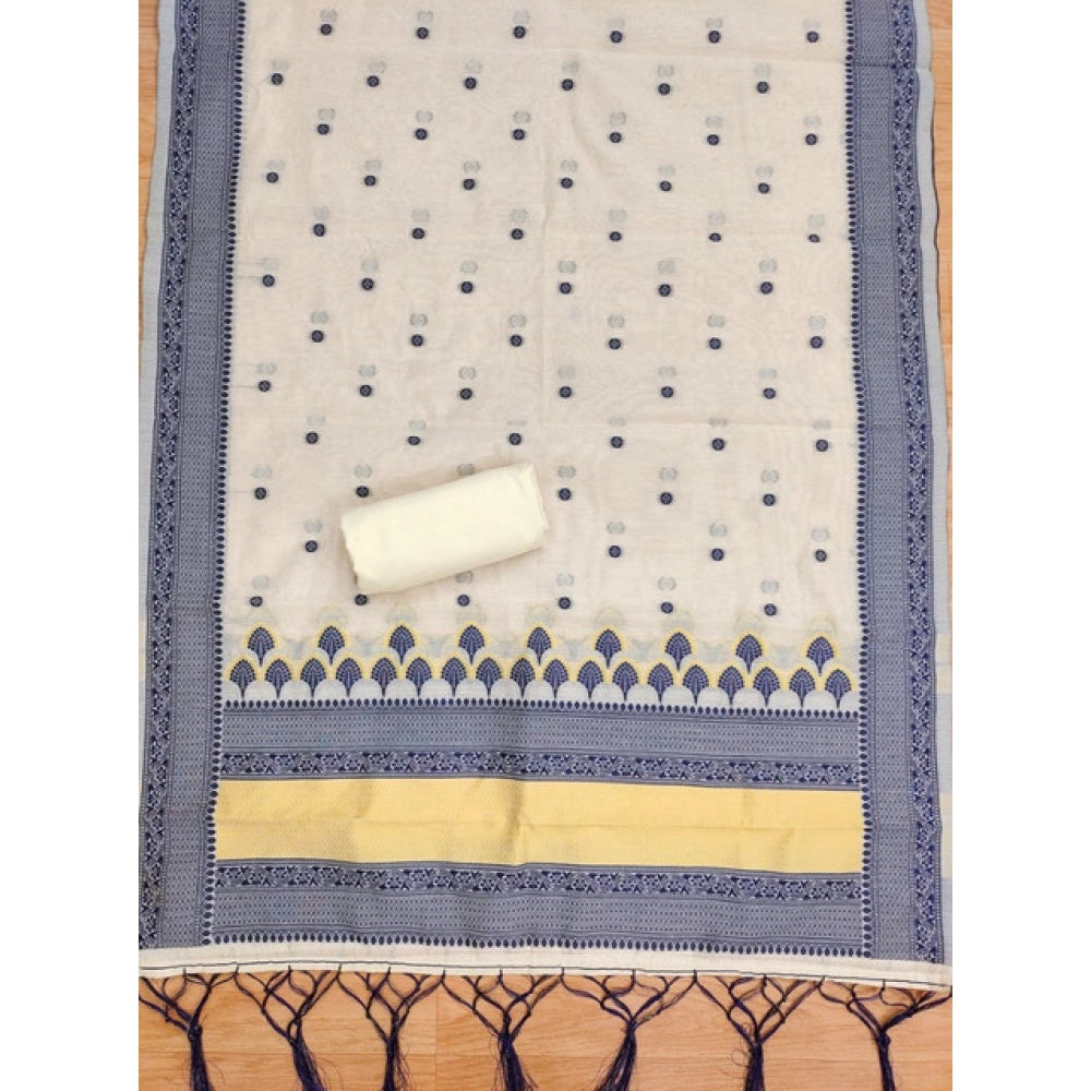 Generic Women's Banarasi Silk Printed Unstitched Salwar Suit Material With Dupatta – Navy Blue