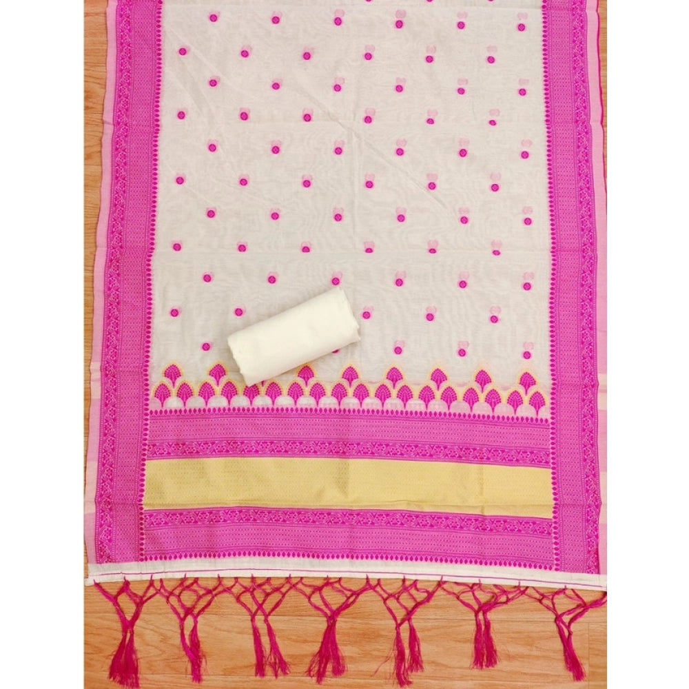 Generic Women's Banarasi Silk Printed Unstitched Salwar Suit Material With Dupatta – Pink