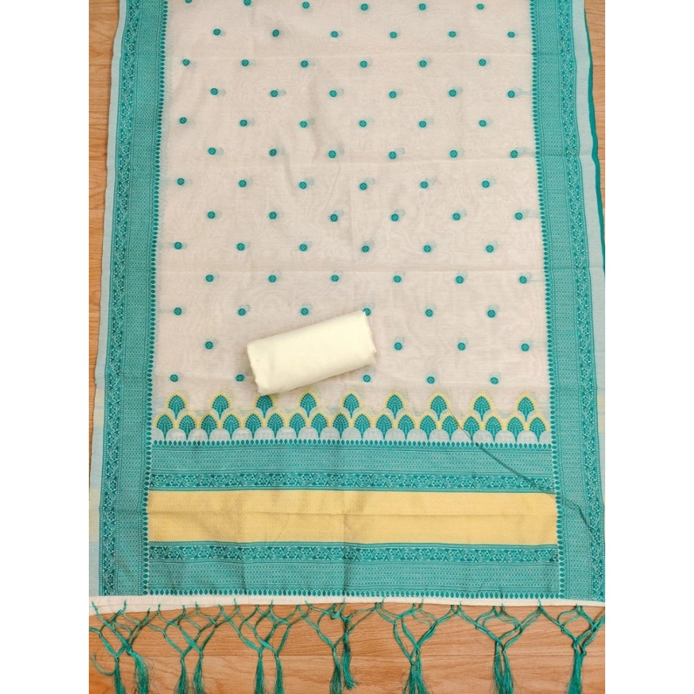 Generic Women's Banarasi Silk Printed Unstitched Salwar Suit Material With Dupatta – Teal