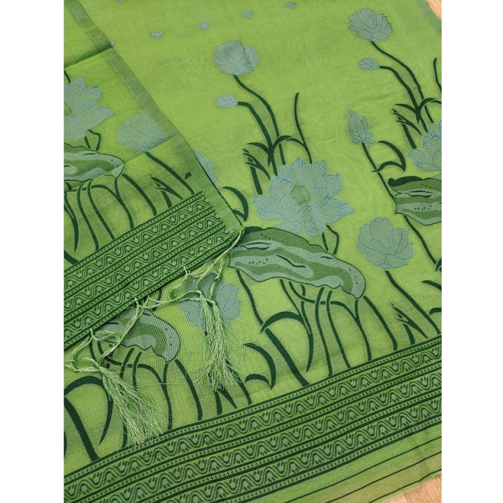 Women's Banarasi Silk Printed Unstitched Salwar Suit Material with Dupatta – Pista Green, 3 Meters