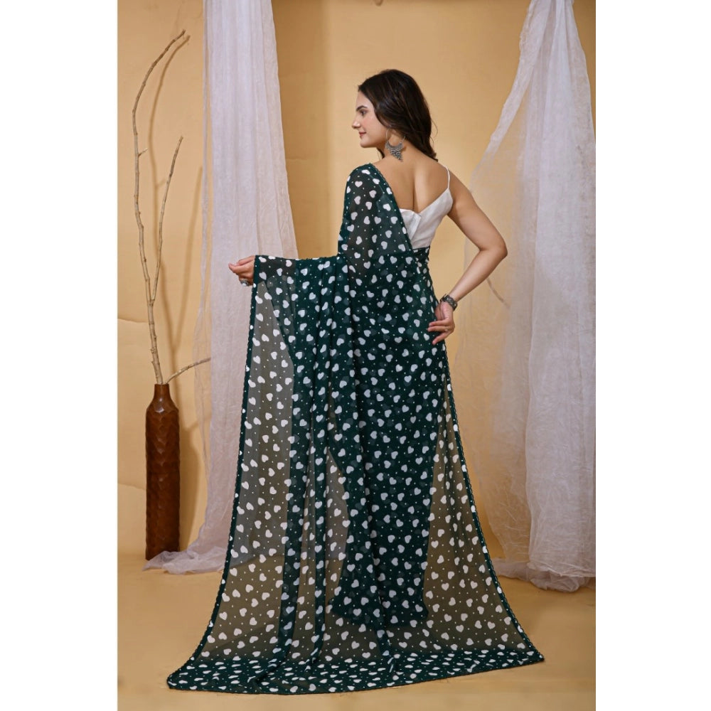 Women's Green Georgette Printed Saree With Unstitched Blouse 5.5Mtr